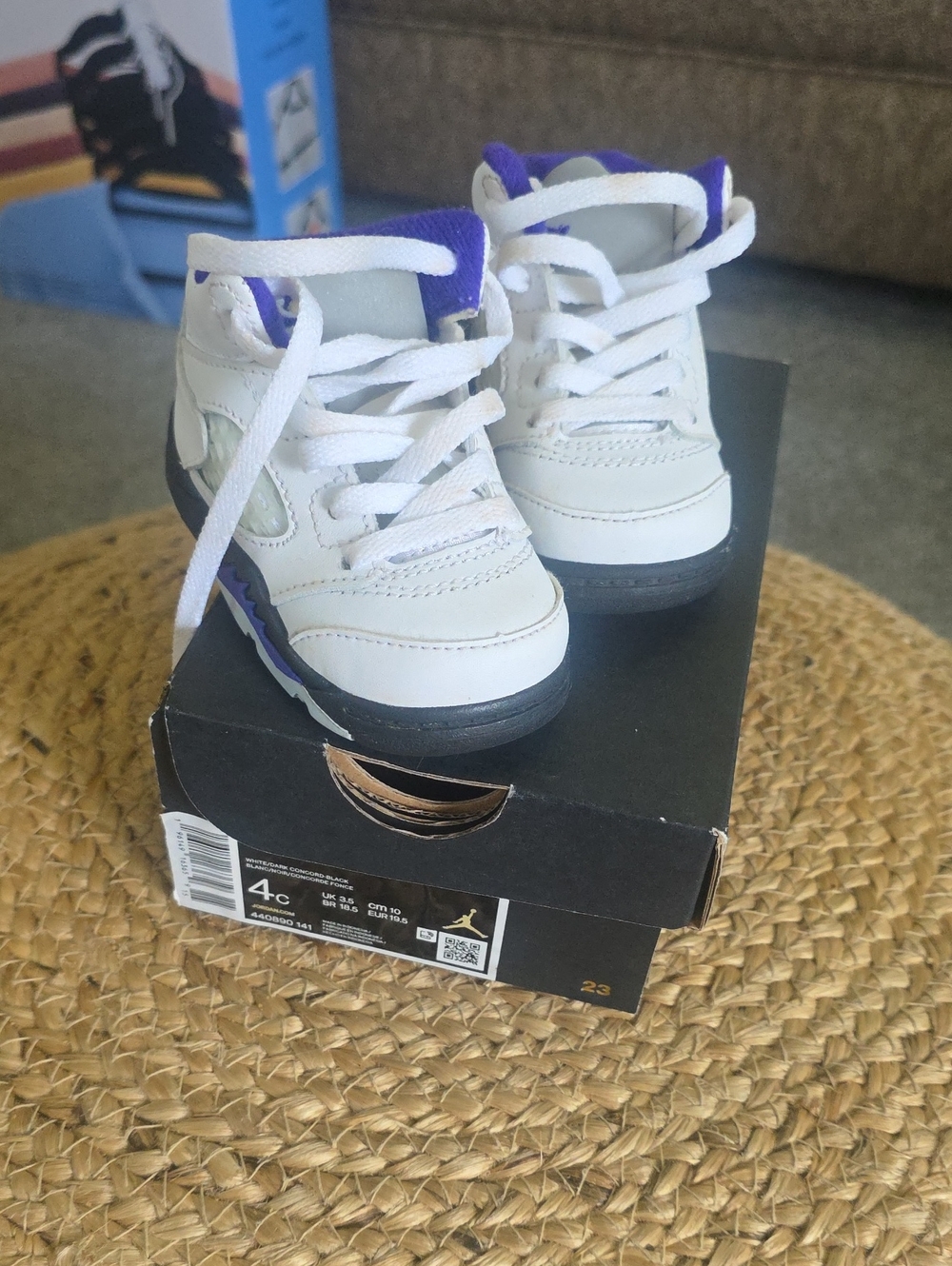 Jordan Kids White and Purple Sneakers